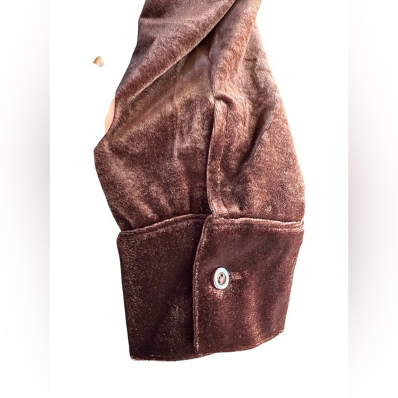 Hers & Mine Chic Long Sleeve velvet button down Dress in chocolate Brown Sz M - Picture 6 of 8